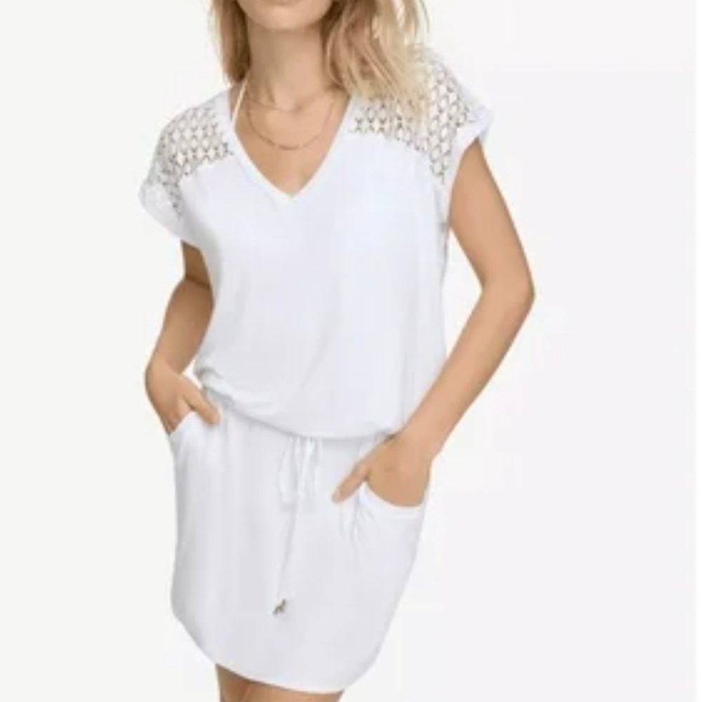 🆕️ Calvin Klein Swimwear Crochet Shoulder Cover Up in White - Size S/M - Picture 12 of 13